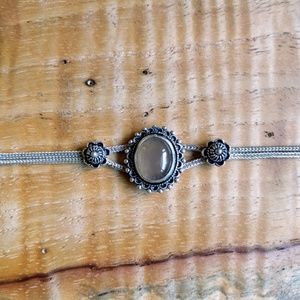 Sterling Silver Floral Pink Quartz Bracelet